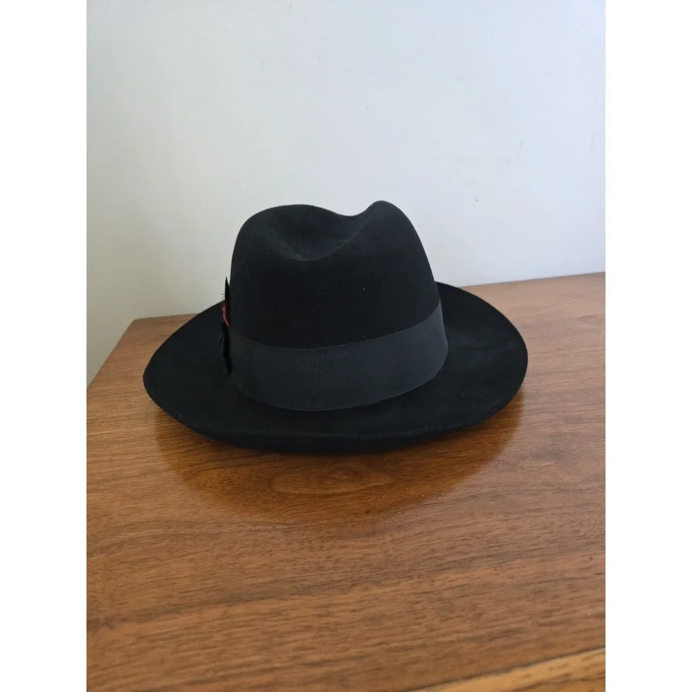 Vintage Stetson Royal Deluxe Fedora The Temple 7 1/2 Black Fur Felt Hat